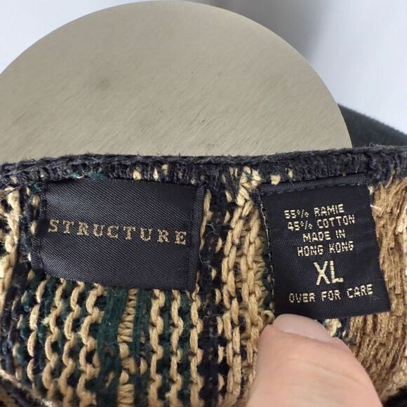 Structure Vintage Cotton / Ramie Unique V-Neck Sweater - Men’s XL - Picture 6 of 7